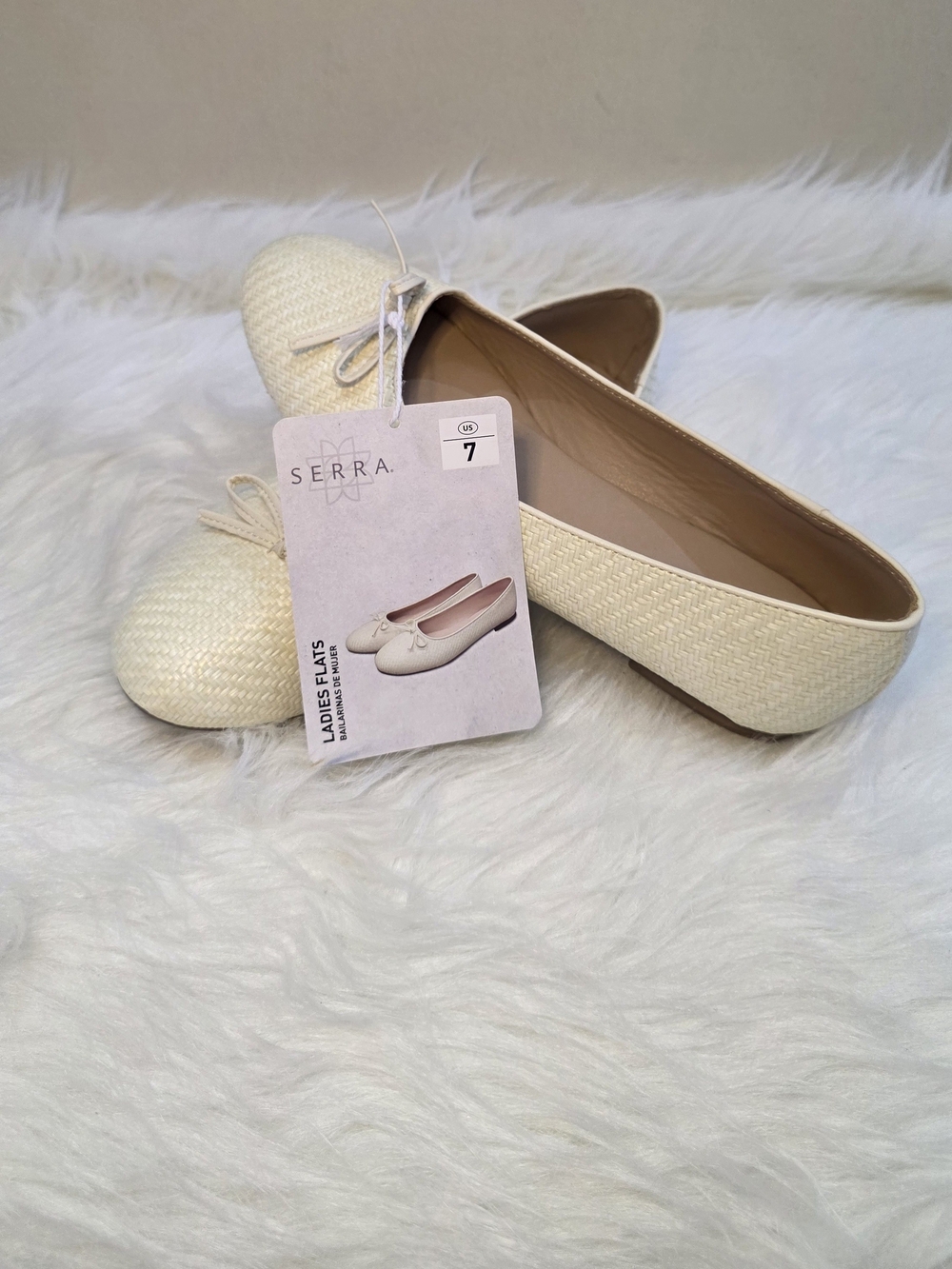 Serra Cream Woven Ballet Flats with Bow